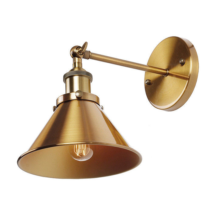 7 Inch Industrial 1-Light Wall Sconce with Cone Shade Metal Bedside Lamp, Brass | Walmart (US)