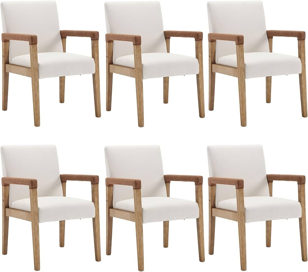 Mid Century Modern Dining Chairs Set of 6 Linen Fabric Upholstered Accent Chairs Comfy Kitchen Ch... | Amazon (US)
