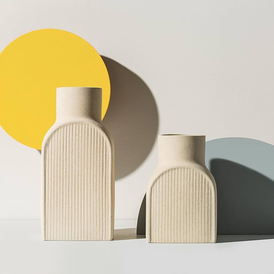 Home Habitat Nordic Vases - 2 Piece Set, Small and Large Ribbed Vase, Bottle Flower Planter Set. ... | Amazon (US)