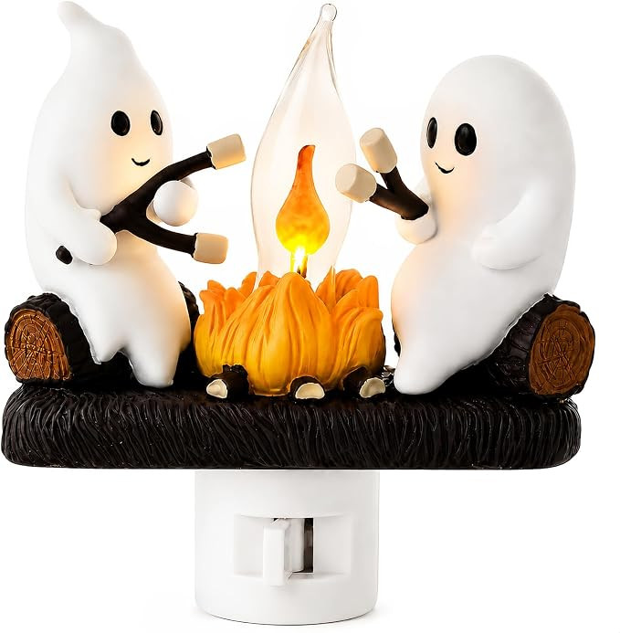 Ghost Campfire Night Light, Plug-in Wall Flickering Flame Nightlight, Halloween 3D Cute Spooky Ma... | Amazon (US)