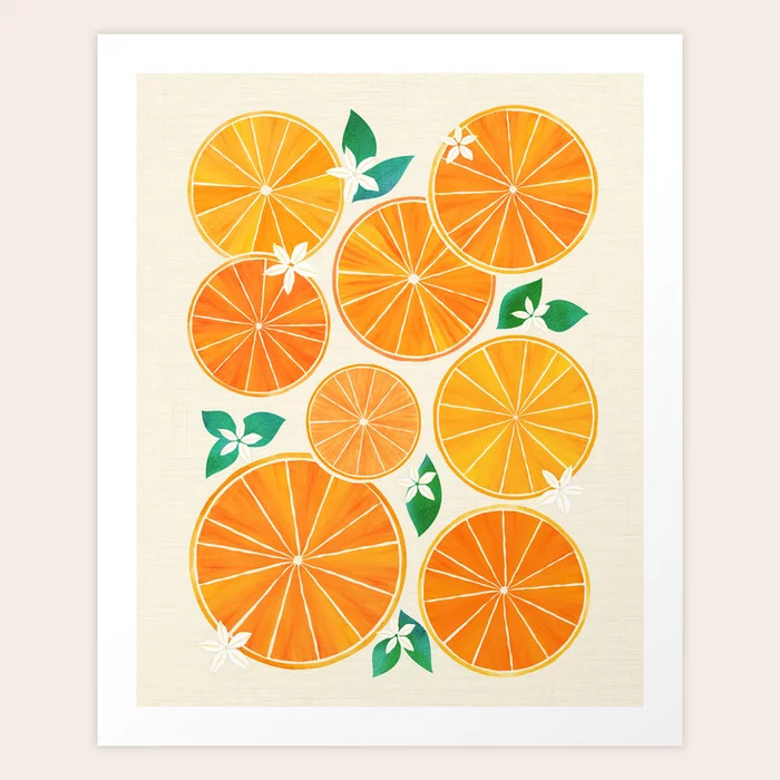 Orange Slices With Blossoms Art Print | Society6