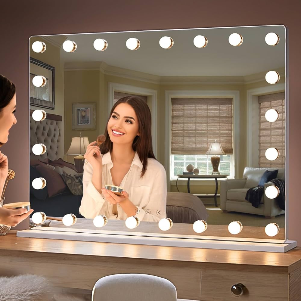 LUXFURNI Vanity Mirror with Lights, 32" x 24" Large Hollywood Mirror, Lighted Makeup Mirror with ... | Amazon (US)