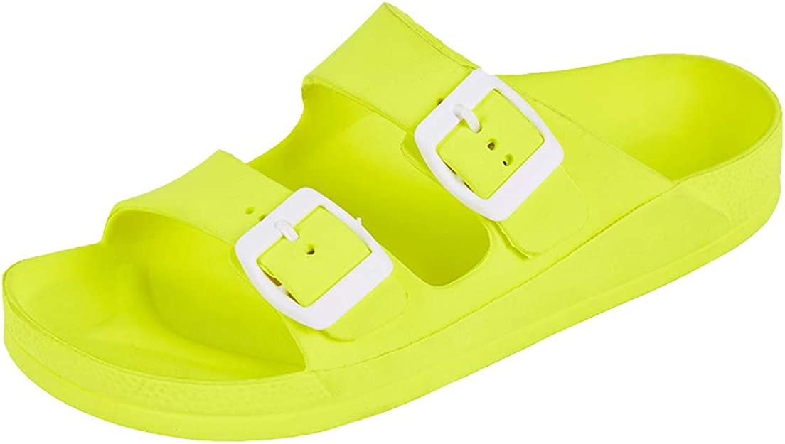 FUNKYMONKEY Women's Comfort Slides Double Buckle Adjustable EVA Flat Sandals | Amazon (US)