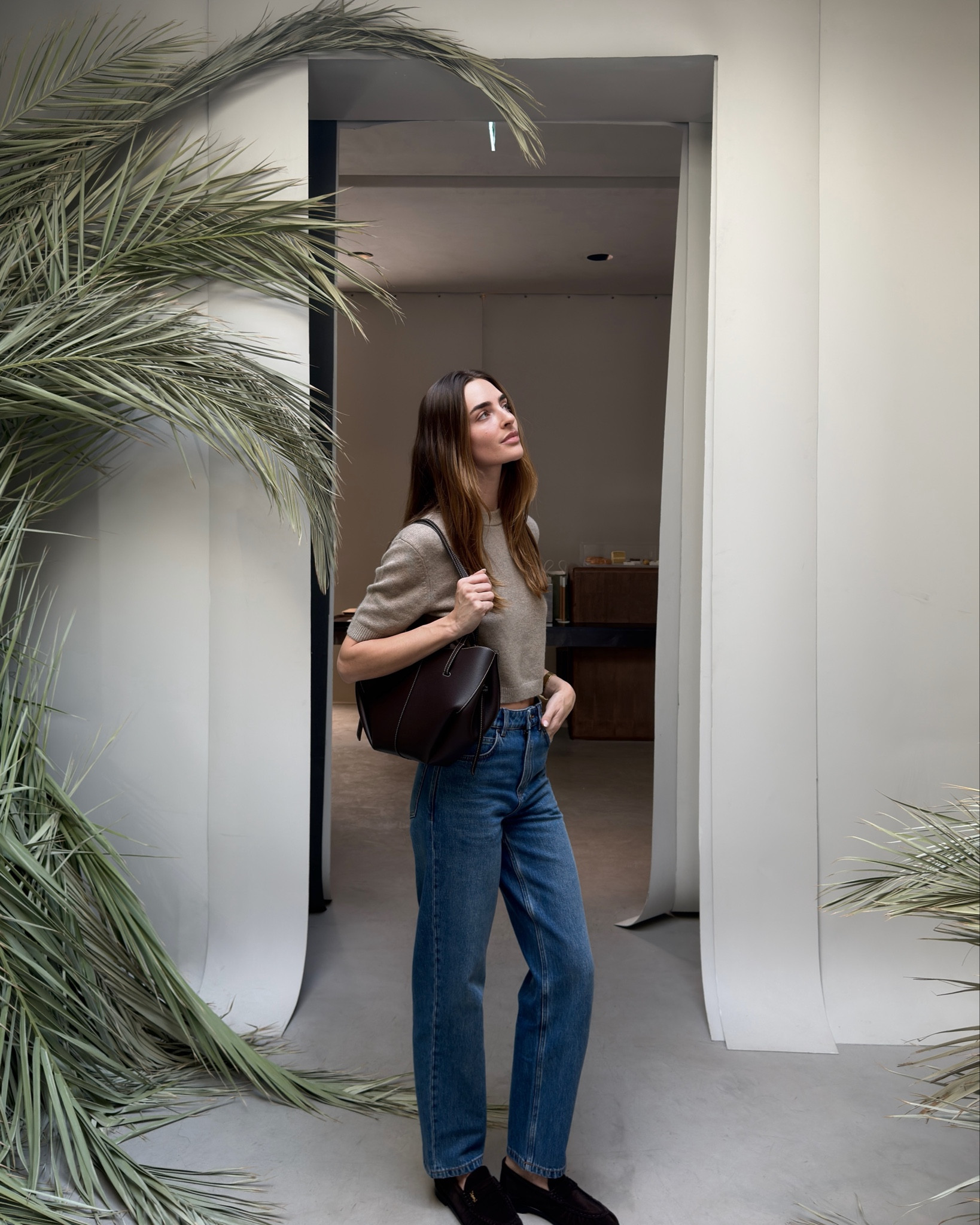 YSL loafers, suede loafers, blue jeans, straight leg jeans, cashmere sweater, cashmere knit short sleeve sweater 

#LTKootd