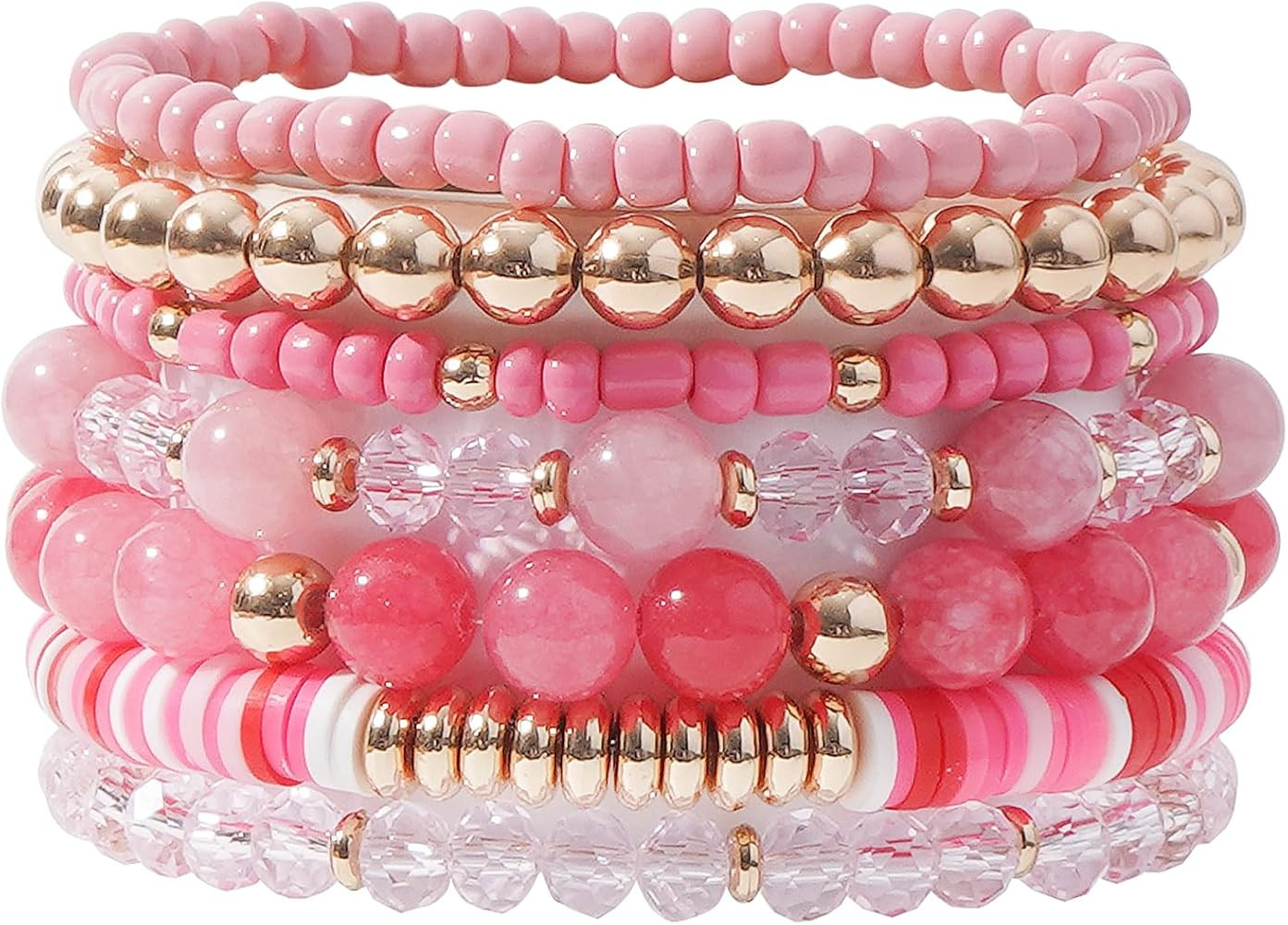 GOOJIDS Surfer Heishi Clay Bead Bracelets for Women Bohemian Stackable Evil Eye Vinyl Disc Beaded... | Amazon (US)