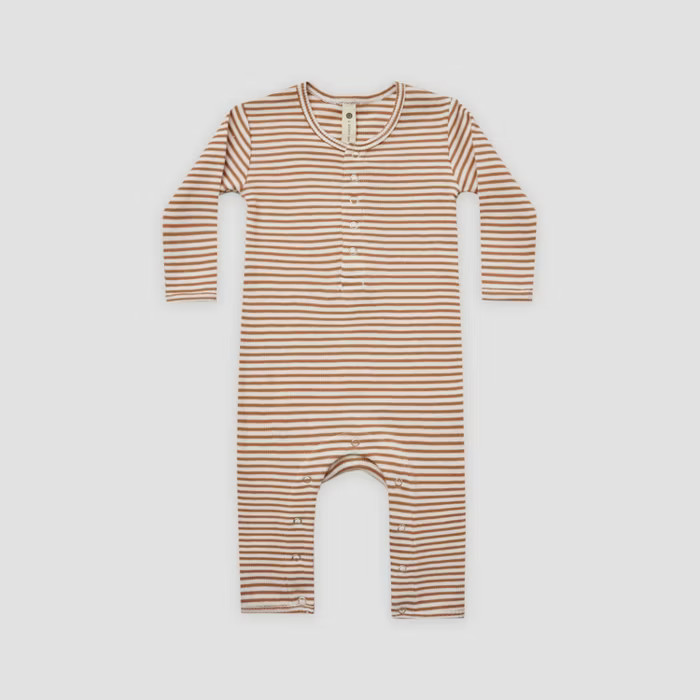 Q by Quincy Mae Baby Striped Rib Long Sleeve Romper - Ivory/Clay Brown | Target
