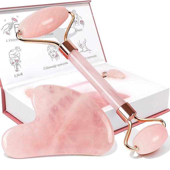 BAIMEI Jade Roller & Gua Sha, Face Roller Redness Reducing Skin Care Tools, Self Care Pink Gift f... | Amazon (US)
