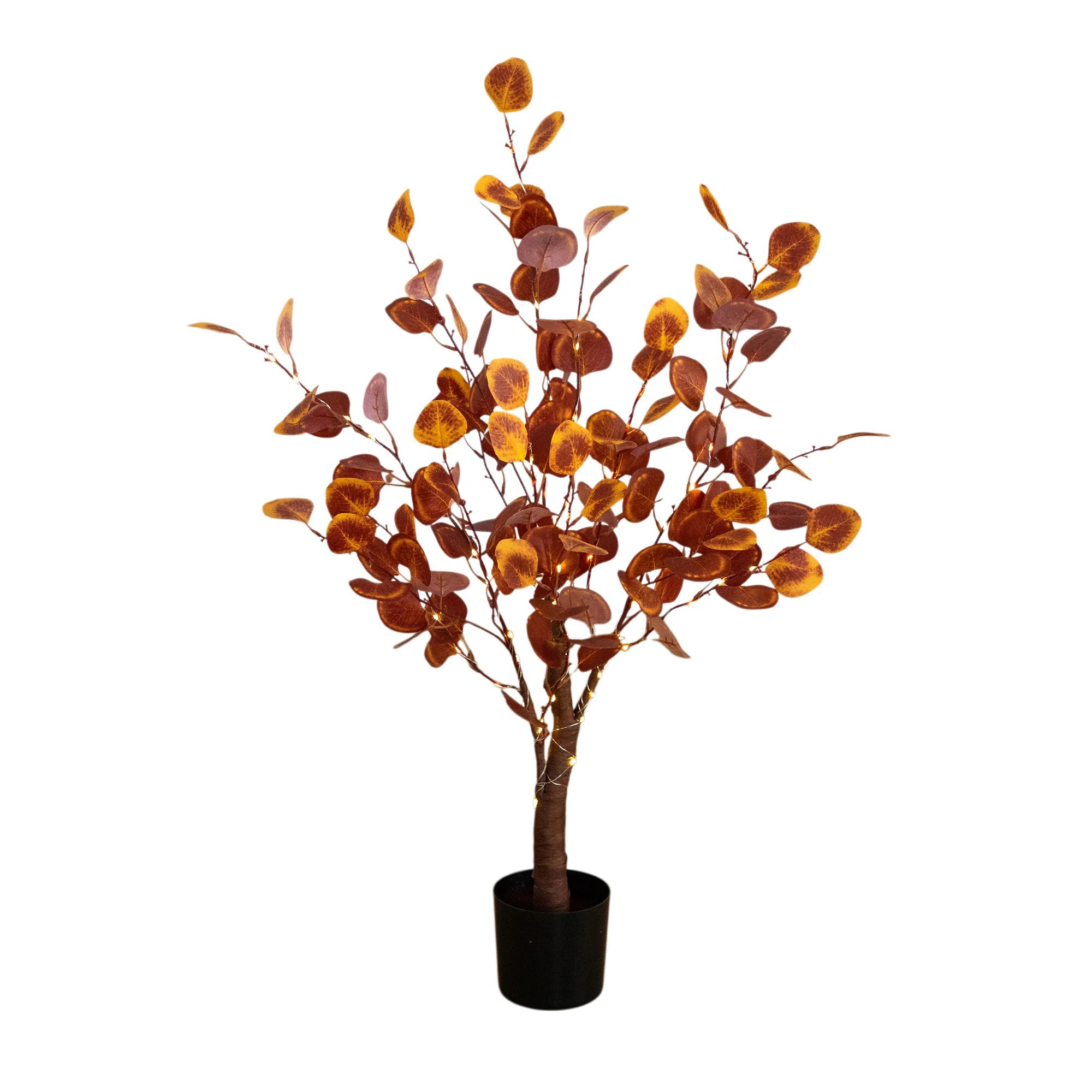 3Ft. Pre-Lit Autumn Eucalyptus Artificial Fall Tree With 80 Warm White LED Lights | Wayfair North America