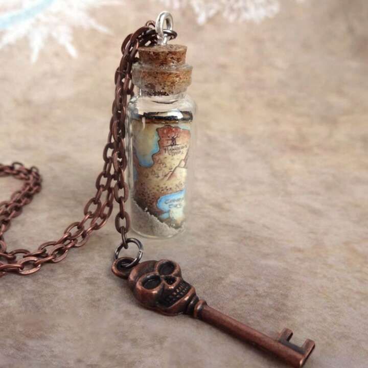 Pirate Treasure Map Glass Bottle Cork Necklace Traveller Vintage Map Jewelry Miniature Message | SHEIN