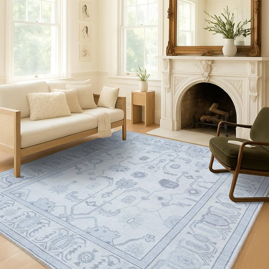 Fame Living Beige Oushak Rug, Modern, Vintage, Turkish, Eclectic, Floral, Pastel, Washable, Area ... | Amazon (US)