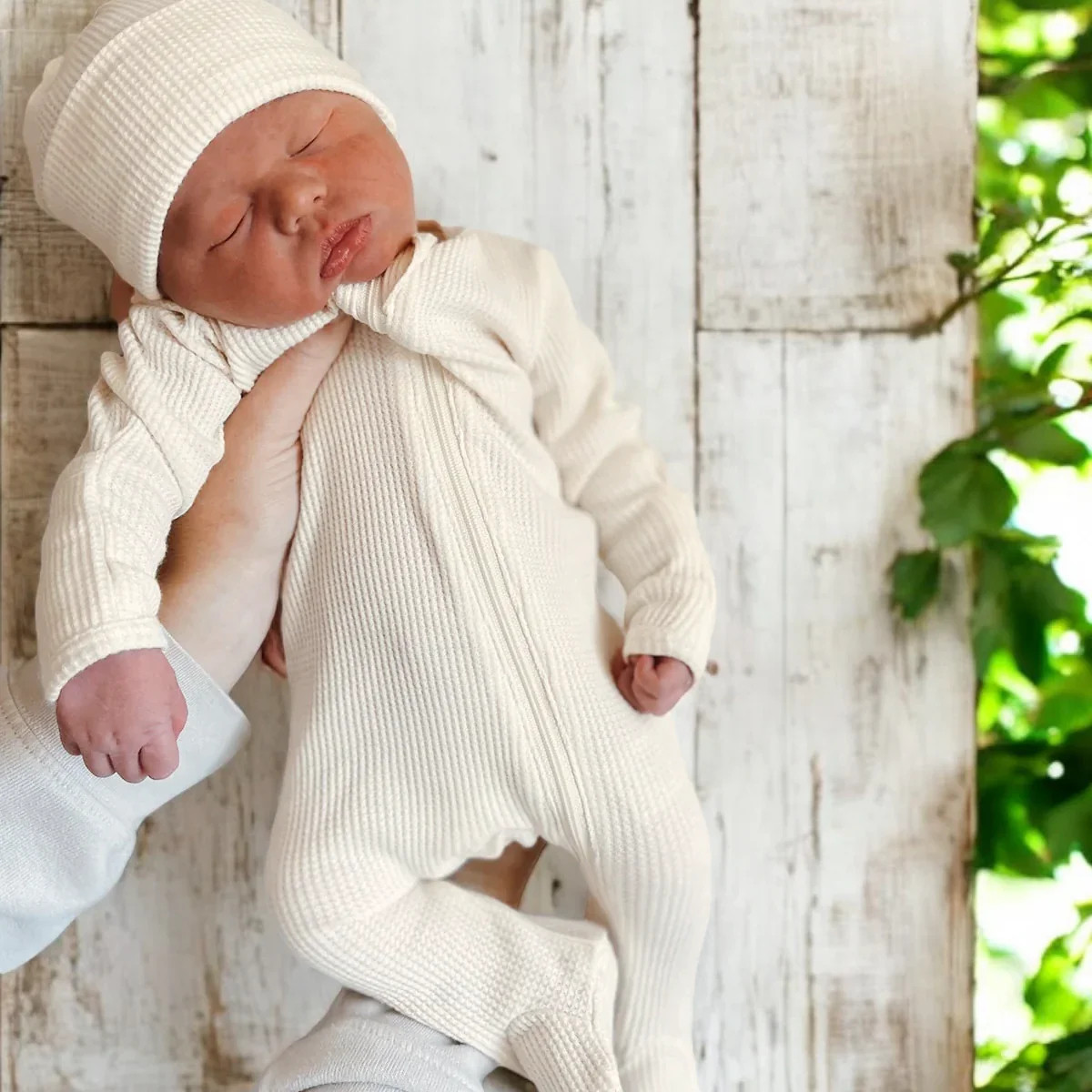 Organic Waffle Basic Zip Footie, Snow | SpearmintLOVE