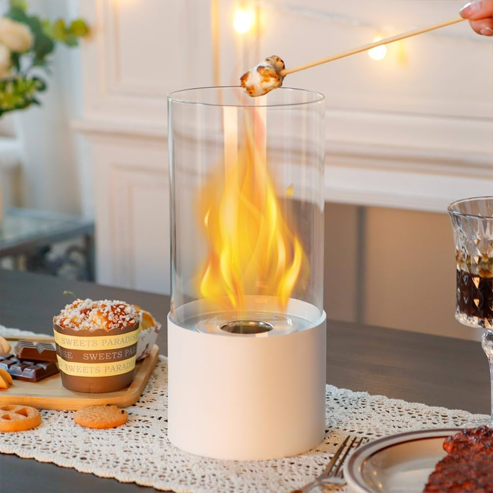 NEWIMAGE Portable Tabletop Fire Bowl Pot with Cylindrical Glass 5" D Tabletop Fireplace Clean Bur... | Amazon (US)