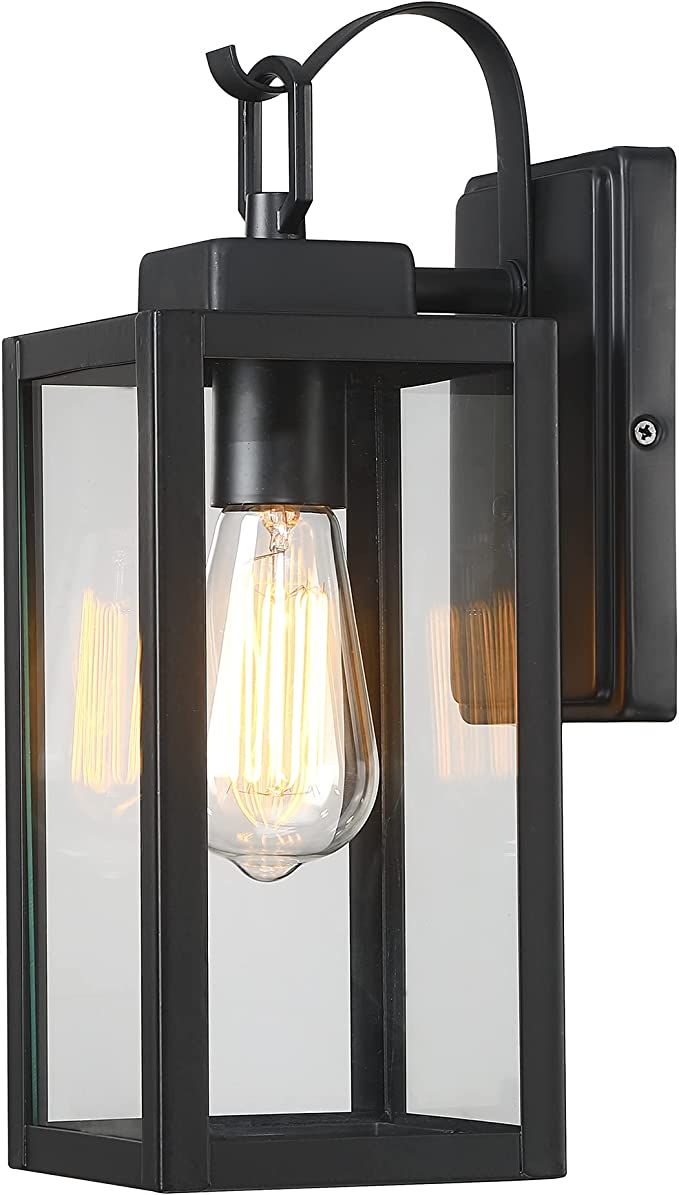 Pia Ricco Outdoor Wall Lights, Matte Black Exterior Light Fixtures with Clear Glass Shade, Waterp... | Amazon (US)