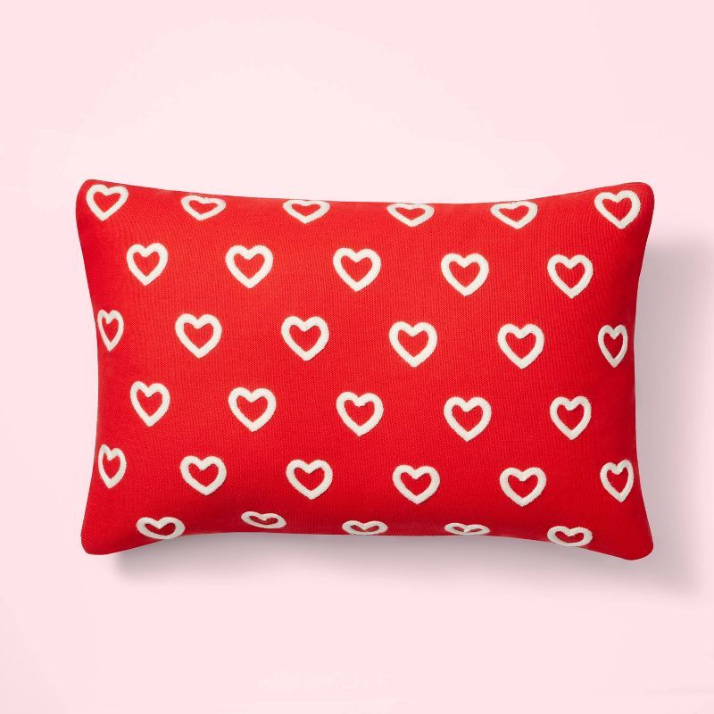 Valentine&#39;s Day Stitched Hearts Lumbar Throw Pillow Red - Spritz&#8482; | Target
