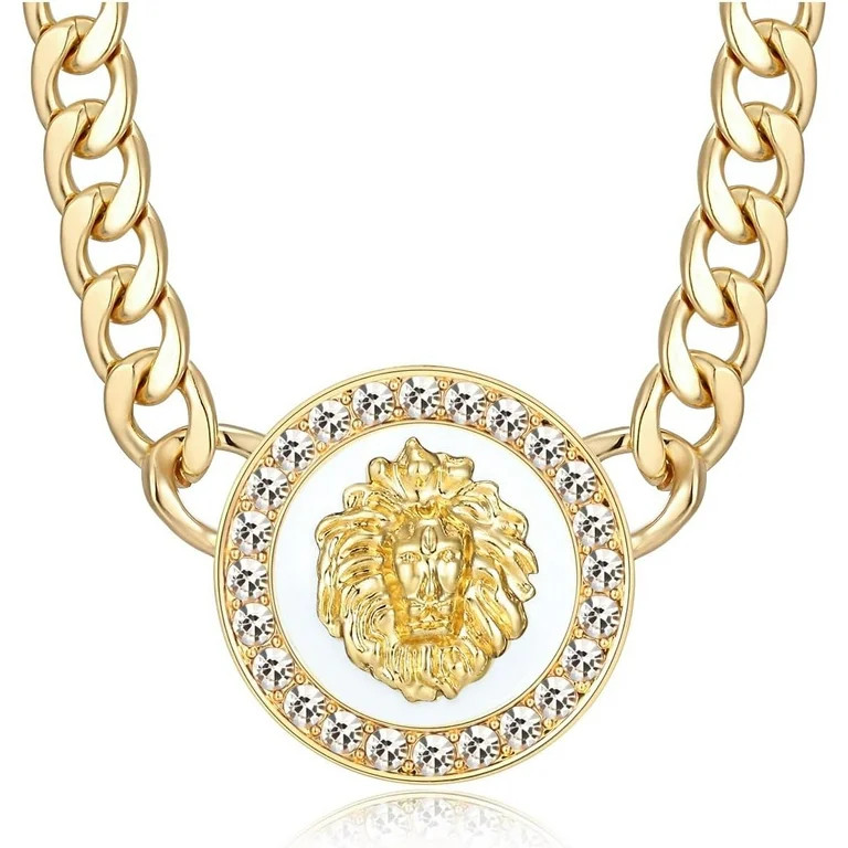 skyyds Women'S Hip Hop Basketball Wives Lion Head Chunky Chain Choker Necklace Crystal Statement ... | Walmart (US)