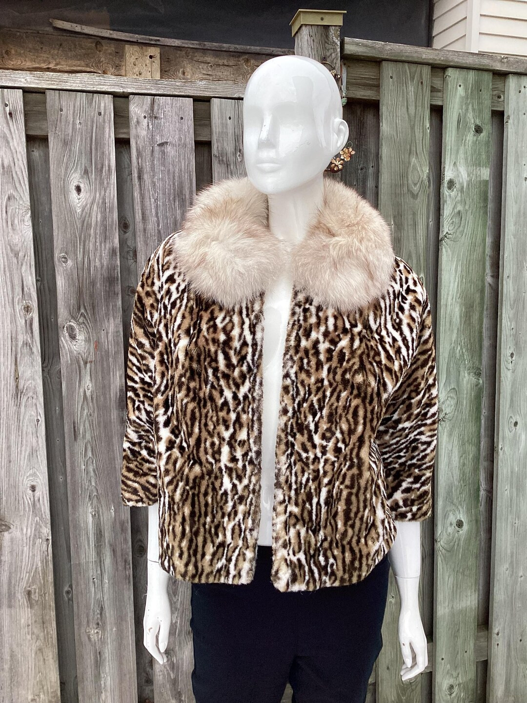 Vintage Faux Fur Leopard Print Animal Print Jacket With Real Fur Collar - Seventies - Etsy | Etsy (US)