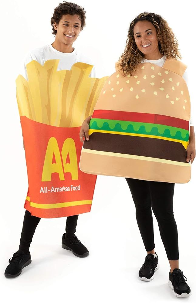 Burger & Fries Halloween Couple Costumes - Funny Unisex Food Suits for Adults Brown | Amazon (US)