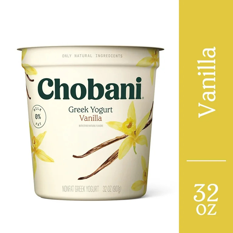 Chobani Non-Fat Greek Yogurt, Vanilla Blended 32 oz, Plastic | Walmart (US)