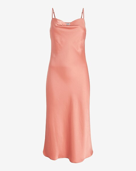 Satin Cowl Neck Midi Slip Dress | Express