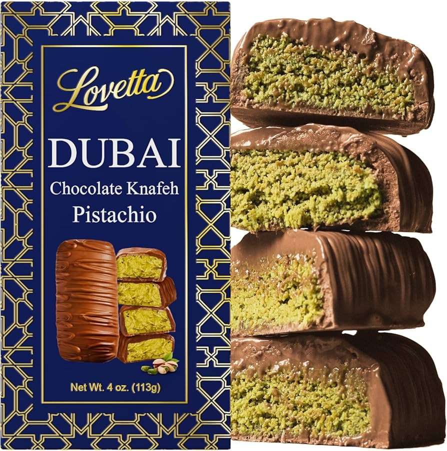 Lovetta Dubai Chocolate Bar Pistachio Knafeh - Luxury Rich Milk Chocolate, Individually Wrapped F... | Amazon (US)