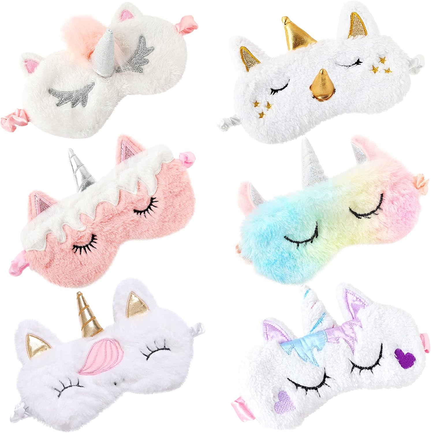 ZeeDix 6 Pack Cute Soft Plush Unicorn Sleeping Mask- Weighted Unicorn Horn Night Blindfold Bed Ey... | Amazon (US)