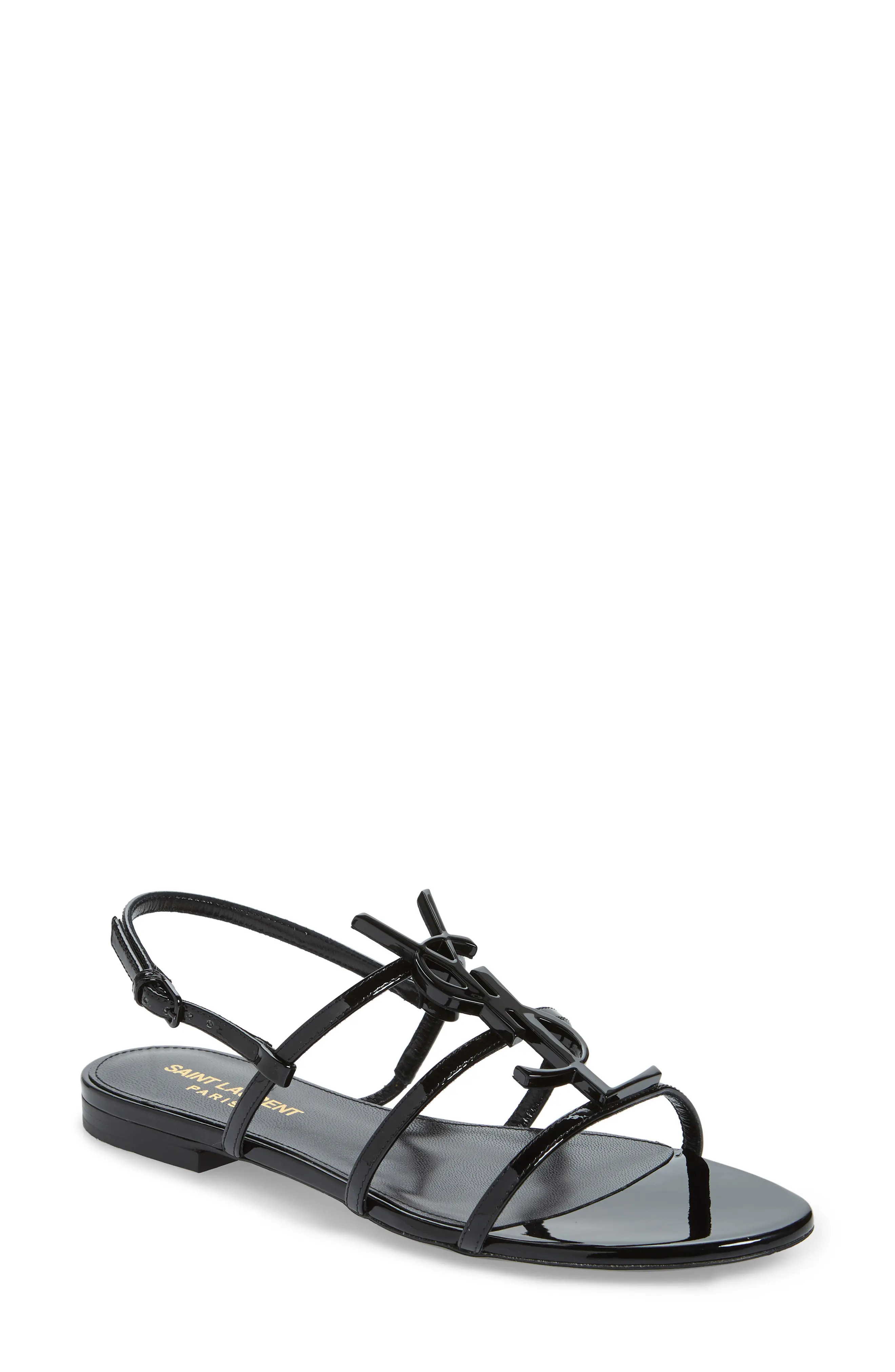 Women's Saint Laurent Cassandra Logo Sandal, Size 6.5US - Black | Nordstrom