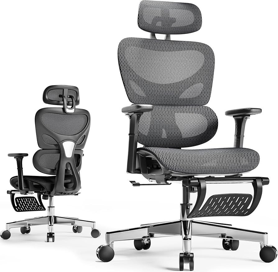 Huuger Mesh Office Chair with Footrest, Ergonomic Desk Chair with Lumbar Support, Comfortable Gam... | Amazon (US)