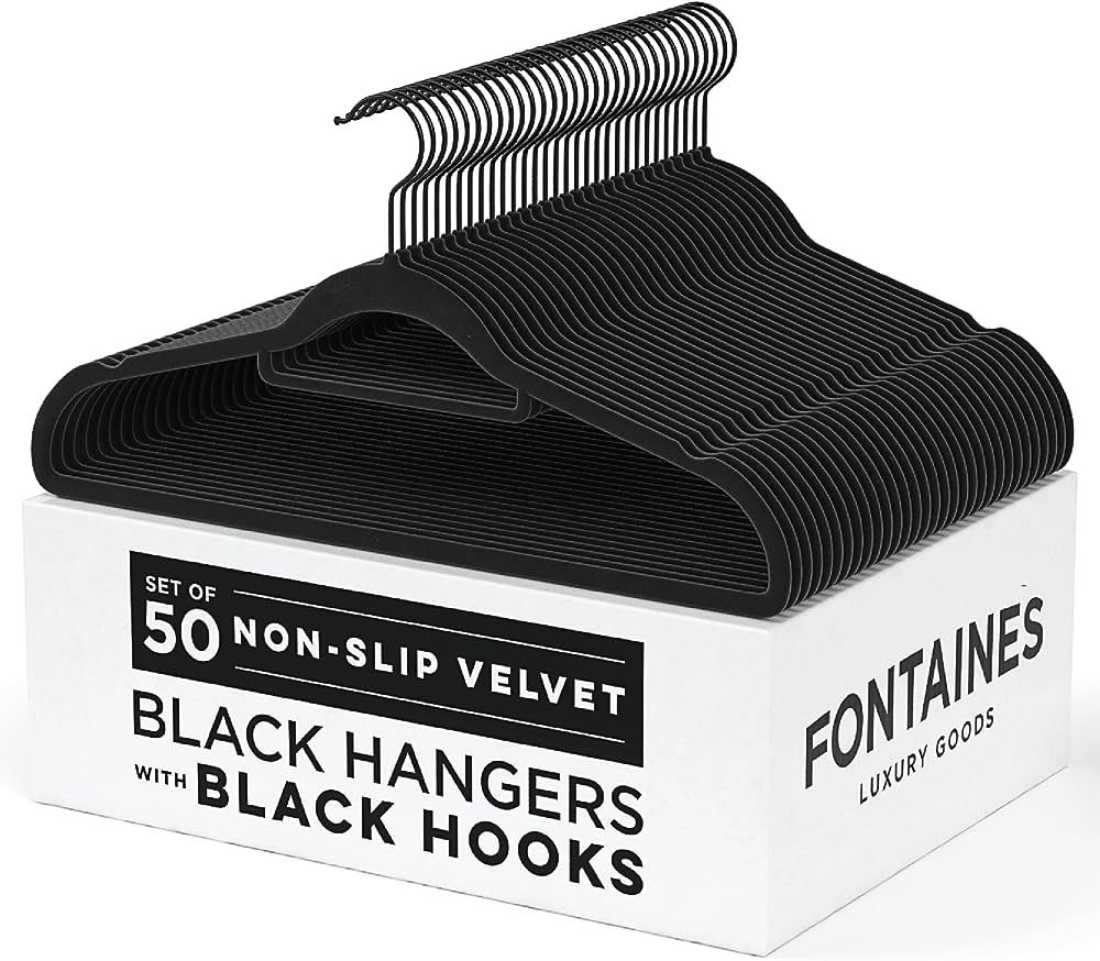 Fontaines Luxury Black Velvet Felt Non Slip Clothes Hangers 50 Pack - Ultra Slim & Space Saving -... | Amazon (US)