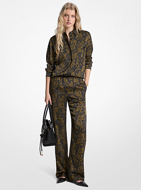 Paisley Print Satin Pajama Pants | Michael Kors US