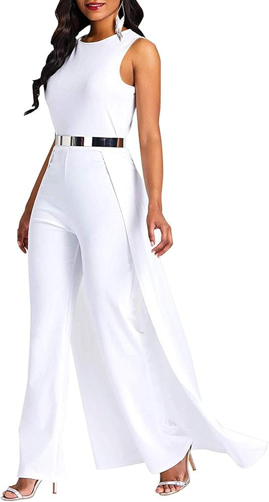 MAGICMK Women Sleeveless High Waist Outfit Overlay Elegant Wide Leg Long Jumpsuit Romper | Amazon (US)