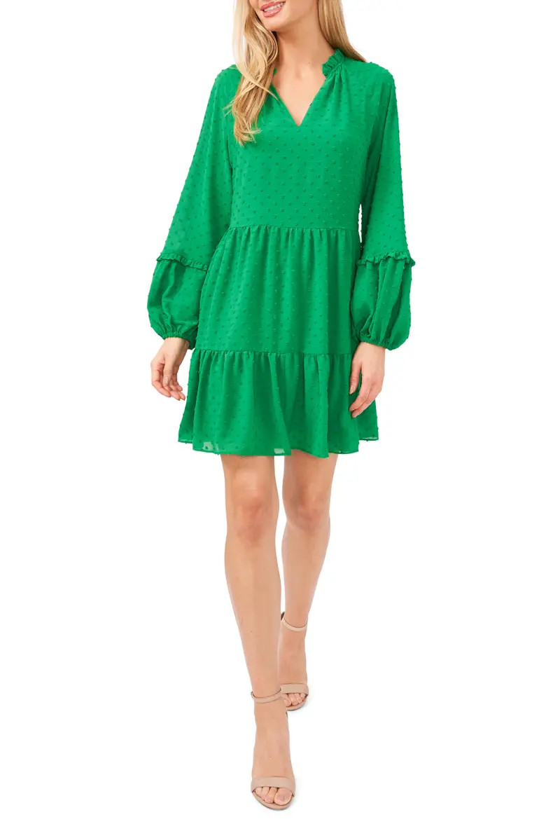 CeCe Clip Dot Ruffle Long Sleeve Shift Dress | Nordstrom | Nordstrom