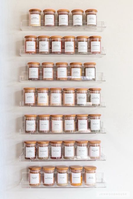 The perfect way to store spices while also keeping a clean aesthetic! 

Home decor ideas, simple home decor, home organization, kitchen organization, kitchen decor, spice organization, neutral spice rack, glass jar with wooden lid, glass spice jar 

#LTKstyletip #LTKhome