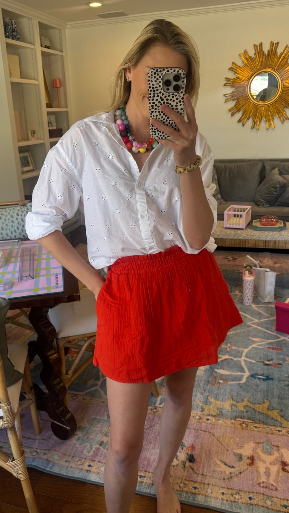 Out is on major sale! Skort under $10 & eyelet button down under $20!
Wearing XS in both.