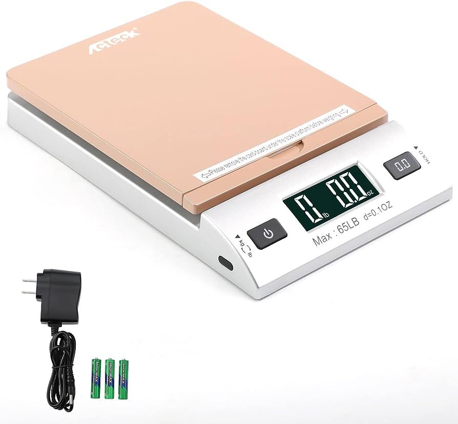Acteck A-CK65GS 65LBx0.1OZ Digital Shipping Postal Scale with Batteries and AC Adapter, Gold Silv... | Amazon (US)