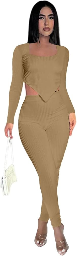 Ekaliy Workout Outfits for Women 2 Piece Seamless Ribbed High Waist Leggings with Sports Bra Exer... | Amazon (US)