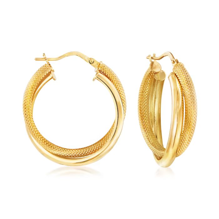 Italian 18kt Yellow Gold Hoop Earrings. 1 1/8" | Ross-Simons