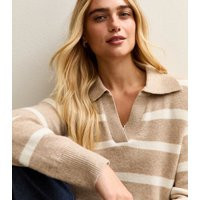 Women's Brown Striped Open Collar Polo Jumper New Look | New Look (UK)