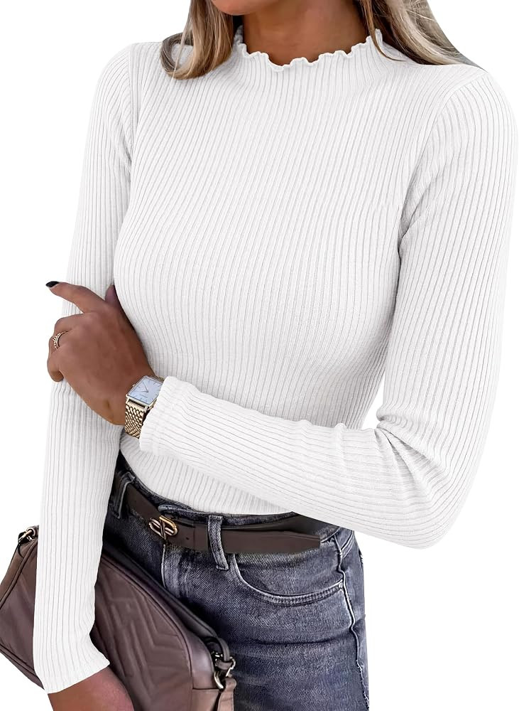 ANRABESS Long Sleeve Shirts for Women Mock Neck Ribbed Slim Fit Fall Tops | Amazon (US)