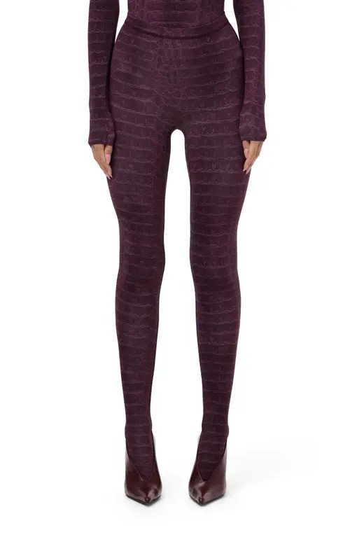Naked Wardrobe Print Toe Leggings in Dark Plum Crocodile at Nordstrom, Size Small | Nordstrom