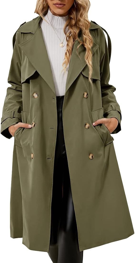 Fangetey Women's Double Breasted Classic Long Trench Coat Lapel Slim Casual Waterproof Overcoat with | Amazon (CA)