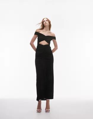 Topshop jersey bandeau ruched midi dress in black | ASOS (Global)