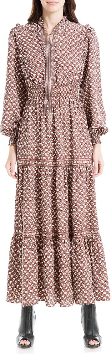 Max Studio Women's Elbow Sleeve Tiered Maxi Dress | Amazon (US)