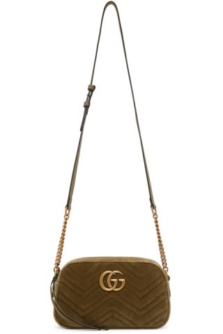 Taupe Velvet GG Marmont 2.0 Camera Bag | SSENSE 