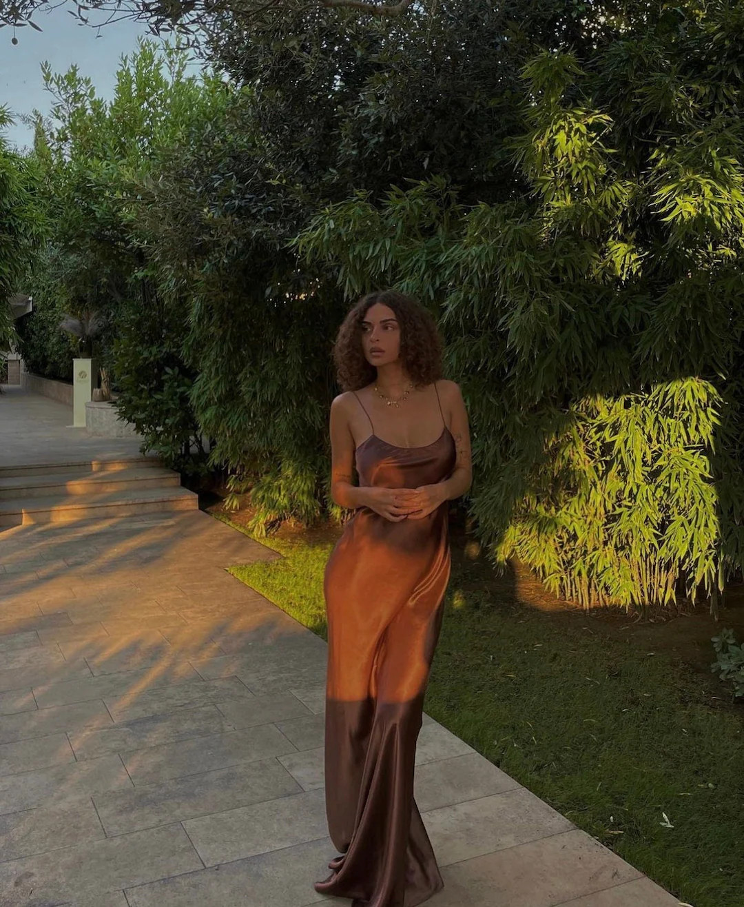 Brown Long Silk Dress Pure Satin Maxi Dress Chocolate 100% Silk Wedding Guest Dress 90s Bronze Dr... | Etsy (US)