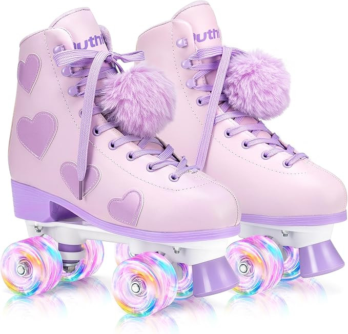 Women's and Girl's Classic Roller Skates with Light up Wheels and Love Heart Pattern, High-top PU... | Amazon (US)