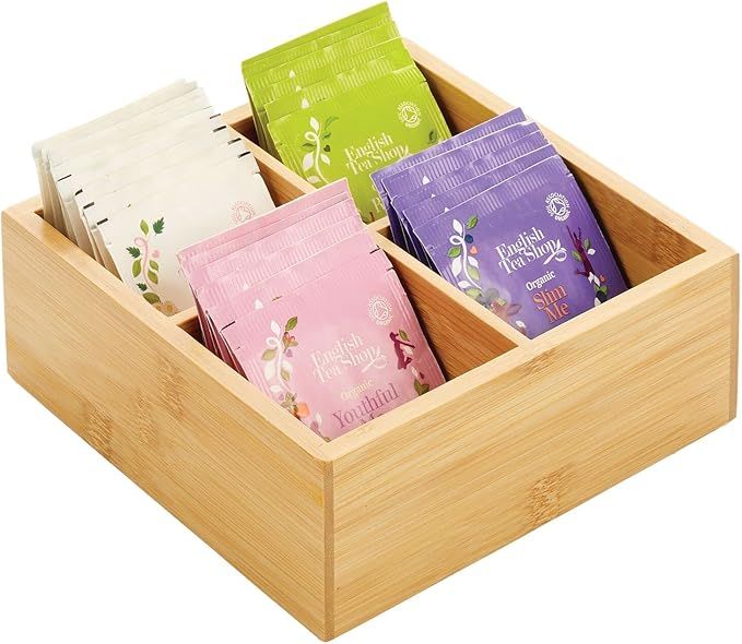 mDesign Bamboo Divided Storage Bin Container, Drawer Organizer Crate Box for Kitchen Pantry Cabin... | Amazon (US)