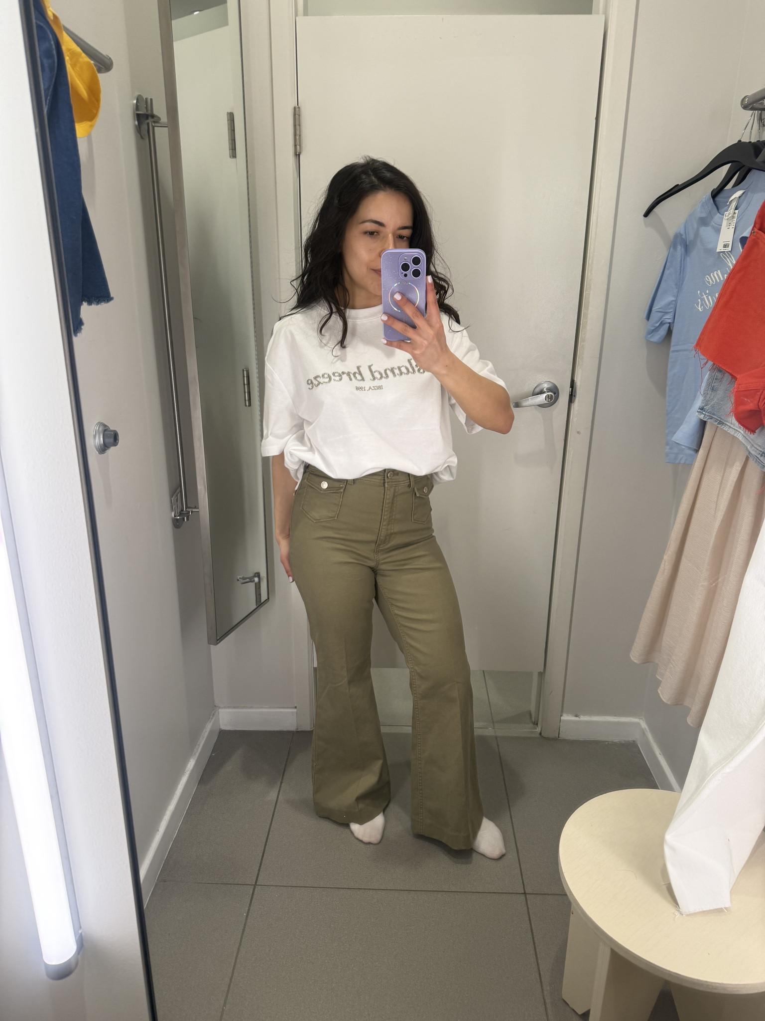 Petite friendly outfit idea from H&M. Love these stretchy flare pants. They would be perfect for work and there is no gap in the back! 

The graphic tee could be great for spring and summer! 

 #LTKSeasonal #LTKPetite