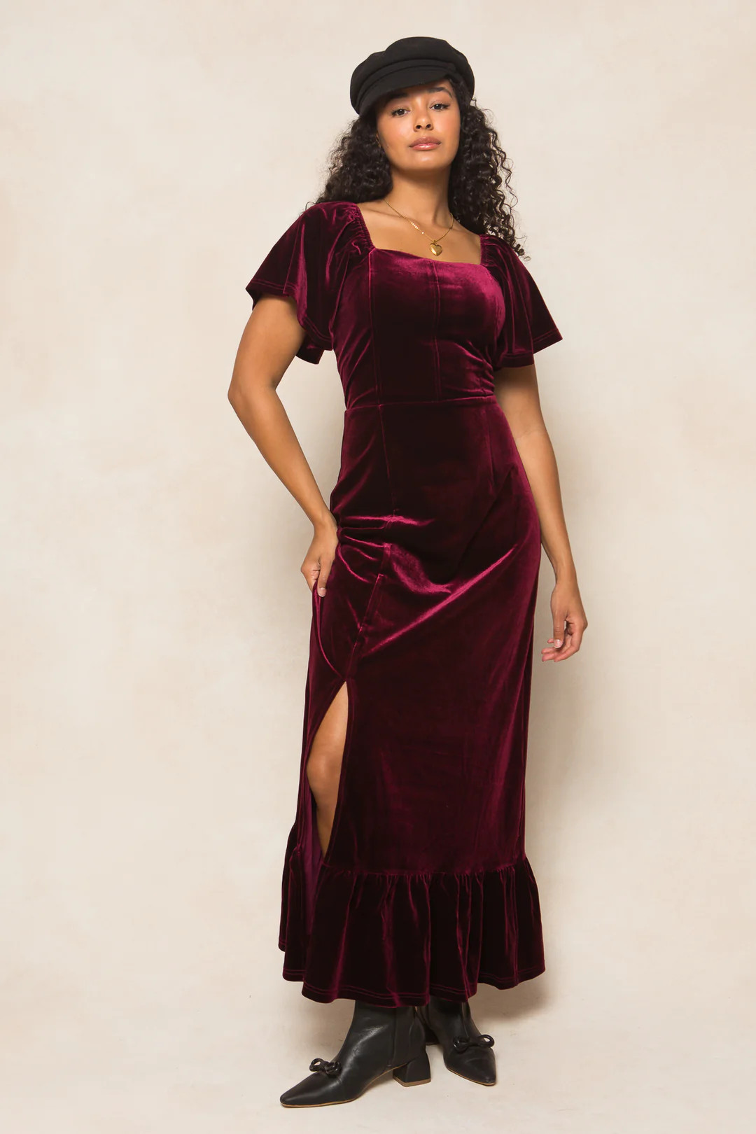 Maddie Dress in Wine Velvet | Ivy City Co