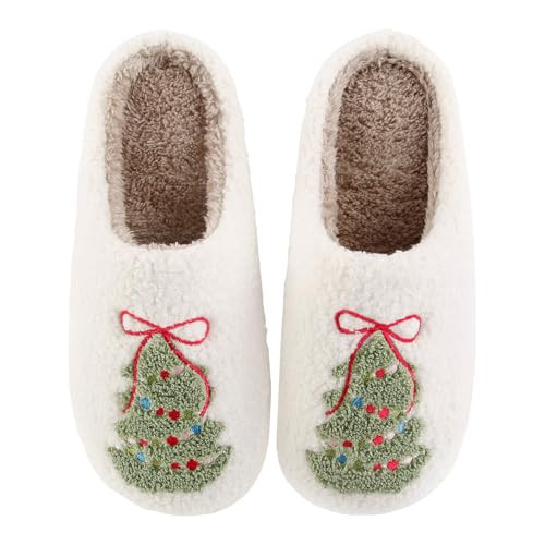 KWEVTSL Christmas Tree Slippers for Women with Bow and Lights – Fluffy Plush Fuzzy House Shoes, Warm Memory Foam Indoor Slippers, Holiday Winter Xmas Gift Green 4344 | Amazon (US)