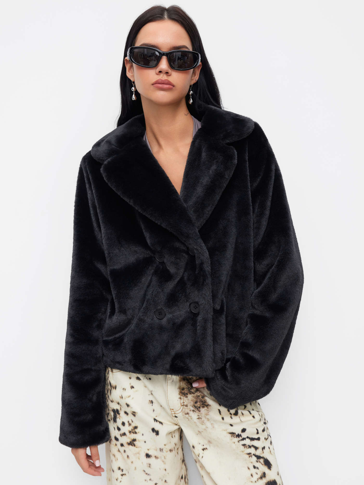 Faux Fur Collar Double Breasted Oversized Jacket | Cider
